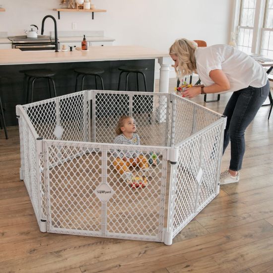 Picture of Toddleroo by North States - Superyard Baby Play Yard: Freestanding 6-Panel Baby Playpen - Indoor or Outdoor Use - Made in USA - Encloses Up to 18.5 Square Feet - 26 Inches Tall - Light Gray