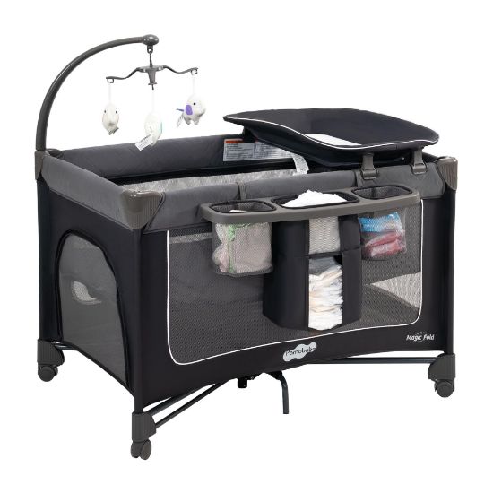 Picture of Pamo Babe Magic Fold Pack and Play with Bassinet 1 Step Set Foldable Playards Baby Playard with Changing Table Portable Playpen with Zip Door