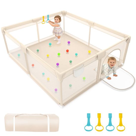 Picture of Abdtech Playpen for Babies and Toddlers 79x71inch - Extra Large Baby Gate Play Pen with Soft Breathable Mesh Cover - Indoor and Outdoor Baby Playard - Portable Playpen for Babies (Apricot)