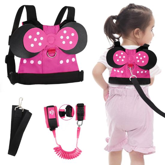 Picture of Lehoo Castle Toddler Leash for 1-5 Years, Baby Safety Harness for Girls with Anti-Lost Key Lock & Adjustable Strap, 3-in-1 Wrist Leash and Kids Backpack Harness for Walking Travel (Pink Minnie Mouse)