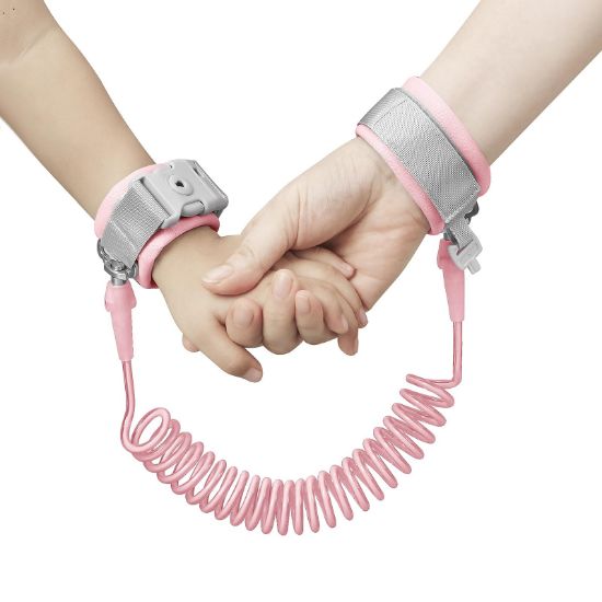 Picture of PandaEar Anti Lost Wrist Link, Toddler Harness Walking Leash Safety Child Wristband Leashes for Babies Kids -Pink