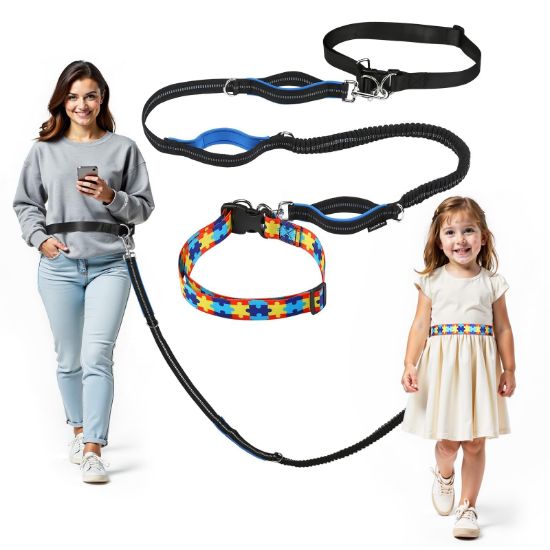 Picture of HOOMTREE Safety Waist Leash Harness for Kids with Autism, Hands-Free Waist Belt Link with 3 Padded Handles and Durable Bungee, Secure Public Walking for Special Needs ADHD/ASD Autistic Children