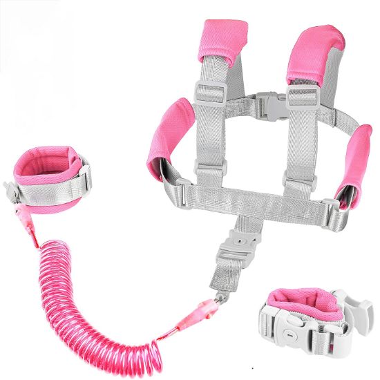 Picture of 2 in 1 Toddler Leash Anti Lost Wrist Link Pink Safety Harness with Lock for Kids, Baby Leash Anti Lost Wrist Link Safety Wrist Link for Toddlers(Pink 8.2 Ft)