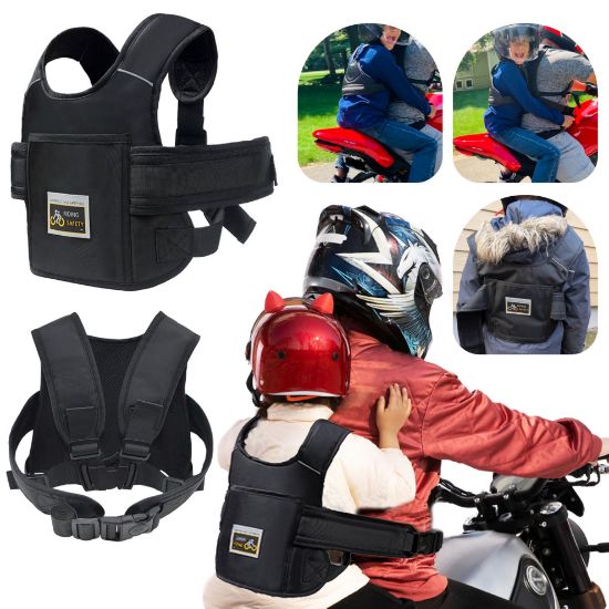 Picture of YISNDYA Child Motorcycle Safety Harness Reflective Strip, Reflective Child Motorcycle Harness Adjustable, Safety Harness For Kids & Toddlers Aged 3-12 Years - Black