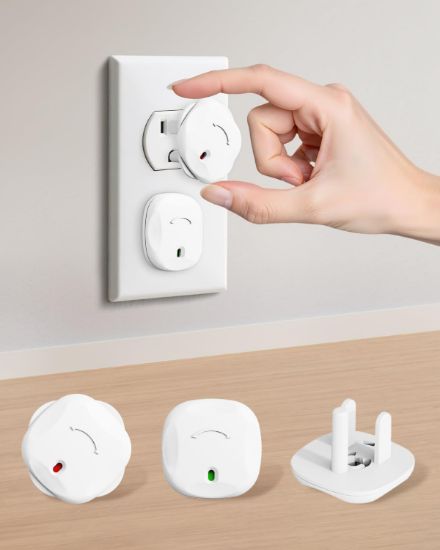 Picture of BBsecure Outlet Covers Baby Proofing - 40 Pack Plug Covers Baby Proofing with Unique Rotating Design, Outlet Plug Covers to Prevent Electrical Shock, for US 3-Prong, Home, Office, School, White