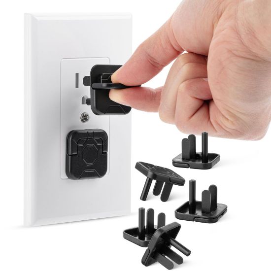 Picture of Bates- Electrical Outlet Covers Baby Proofing, 10 Pack, Black, ABS Plastic, 3 Prongs & Hidden U Ring Design, Outlet Plug Covers Baby Proofing