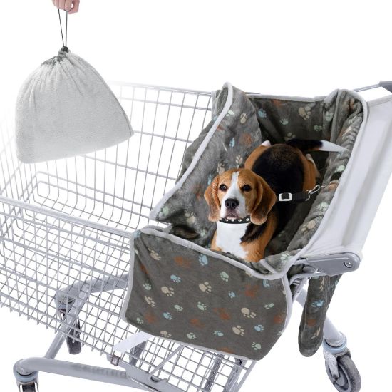 Picture of BALAPET Soft Velvet Shopping Cart Cover for Dogs, Plush Pets Grocery Cart Cover with Safety Ropes, Portable and Easy-on Stretch Design for Shopping Carts with Carry Bag(Print)