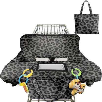 Picture of Polovillae Shopping Cart Cover for Baby 2-in-1 High Chair Cover with Safety Harness Multifunctional Grey Pattern Cart Covers for Babies Soft Padded Grocery Cart Cover for Baby Boy Girl