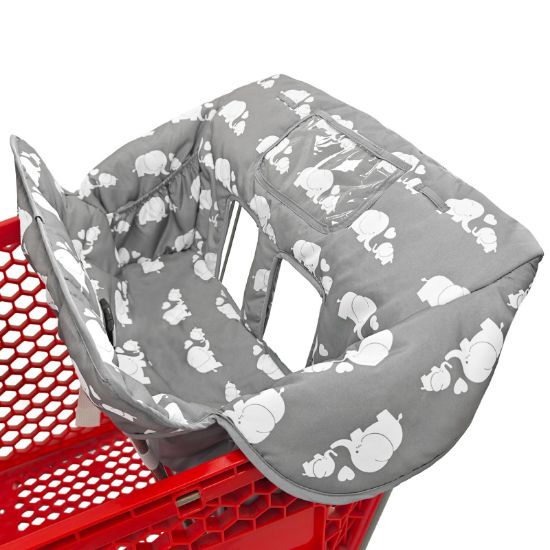 Picture of 2-in-1 Shopping Cart and High Chair Cover for Baby, Padded Cover, Fold'n Roll Style, Portable with Carry Bag (Gray Elephant)