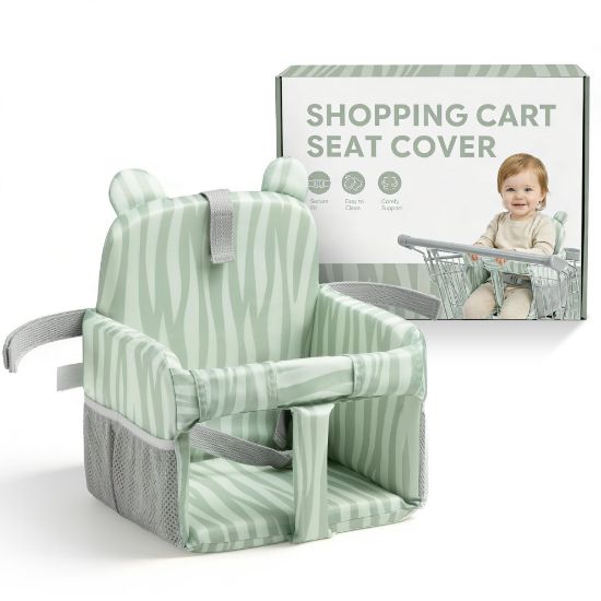 Picture of Pakkabuu Padded Shopping Cart Cover for Baby, Sofa-Like Comfort Grocery cart Cover, Machine Washable High Chair Cushion, Sage Green,