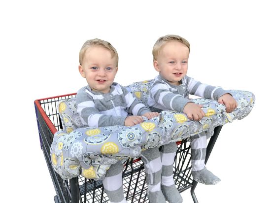 Picture of Twin Double Shopping Cart Cover for Baby Siblings with Carrying Case. Guaranteed to Fit Wholesale Warehouse Grocery Stores Like Costco SAMS Club (Gray Medallion)