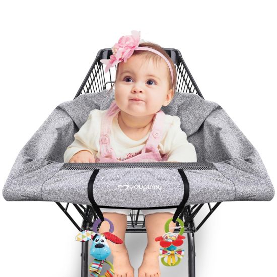 Picture of 2-in-1 Shopping Cart Cover and Cushy High Chair Cover for Baby, Universal Fit Cart Cover for Babies, Comfortable Cover for Grocery Cart, Must Have Baby Gift, Machine Washable, Gray