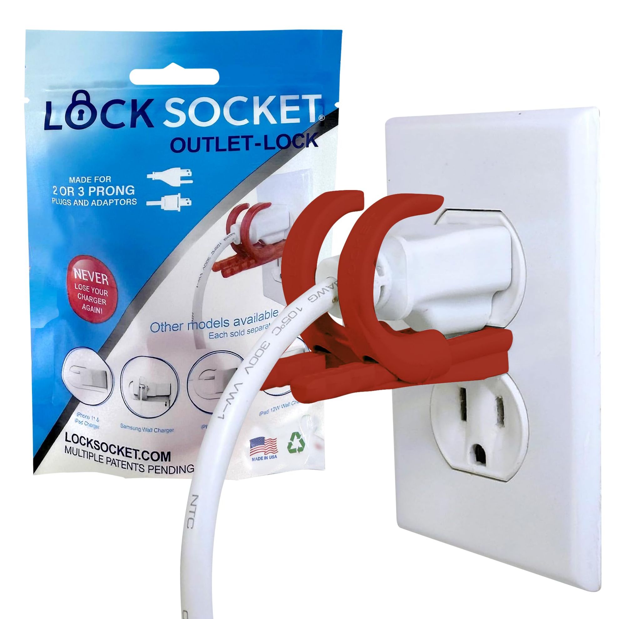 MyLittleUS. Lock Socket Adjustable Outlet and Charger Lock - Red | Anti ...