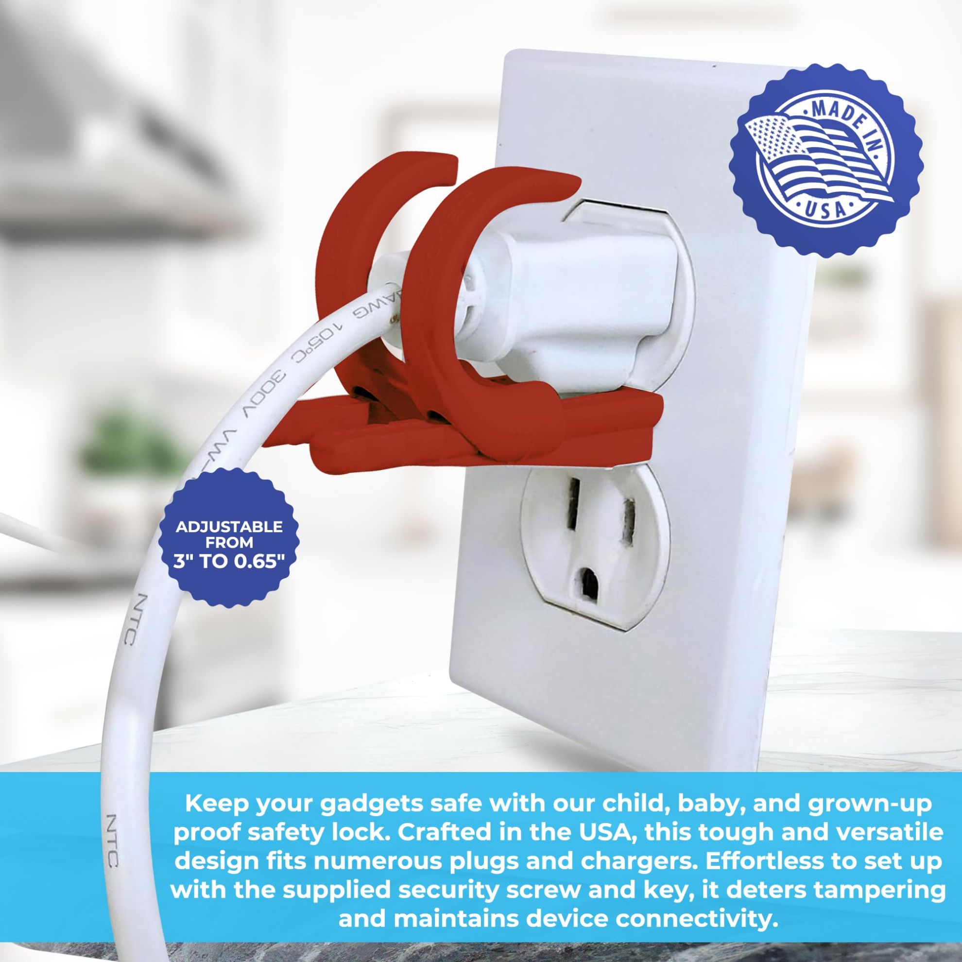 MyLittleUS. Lock Socket Adjustable Outlet and Charger Lock - Red | Anti ...