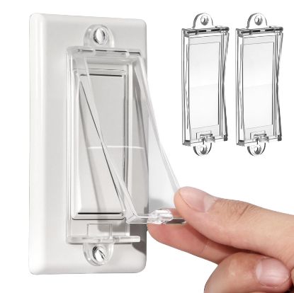 Picture of 2 Light Switch Guard Cover, Baby Proof Wall Switch Cover Guard for Rocker Light Switch Protects Your Lights or Circuits from Being Accidentally Turned On or Off (Clear)