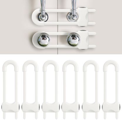 Picture of Baby Proofing Cabinets, Sliding Cabinet Locks for Babies, Adjustable U Shaped Baby Safety Locks, Childproof Cabinet Latch for Kitchen, Bathroom, Drawer, Cupboard Doors Knobs & Handles (6 Pack White)