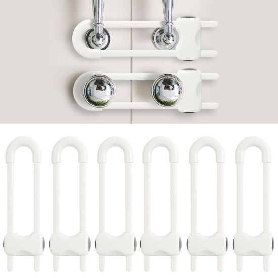 Picture of Baby Proofing Cabinets, Sliding Cabinet Locks for Babies, Adjustable U Shaped Baby Safety Locks, Childproof Cabinet Latch for Kitchen, Bathroom, Drawer, Cupboard Doors Knobs & Handles (6 Pack White)