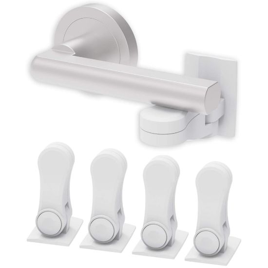 Picture of Inaya Child Proof Door Lever Lock (4-Pack) - Door Handle Lock - 3M Adhesive - Minimalist Design - No Drilling Child Safety Door Handle Locks