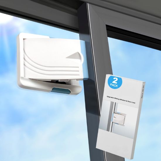 Picture of STERGDE Sliding Door Lock 2 Pack, Prevent children from opening sliding doors, sliding door baby proof, Easy To Install, For Sliding Glass Doors, Sliding Windows, Sliding Closets, EtcBlue