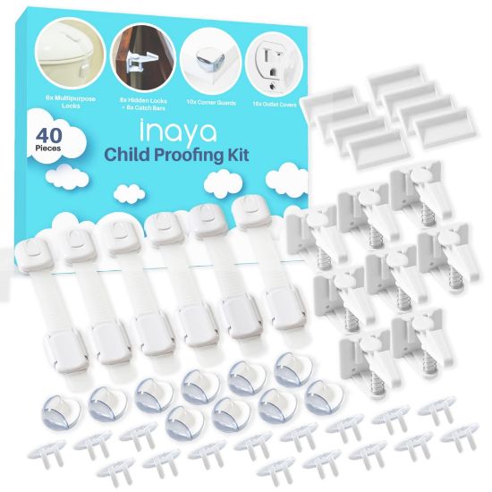 Picture of Inaya Complete Baby Proofing Kit - Child Safety Hidden Locks for Cabinets & Drawers, Adjustable Safety Latches, Corner Guards and Outlet Covers - Baby Proof Pack to Keep Your Child Safe at Home