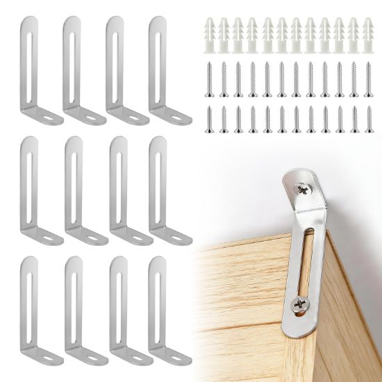 Picture of 12 Pack Baby Proofing Anti Tip Furniture Anchors Kit - Heavy Duty Steel Wall Anchors for Dresser, Cabinet, Bookcase, Earthquake Safety & Pet Proofing in Nursery, Living RoomSilver