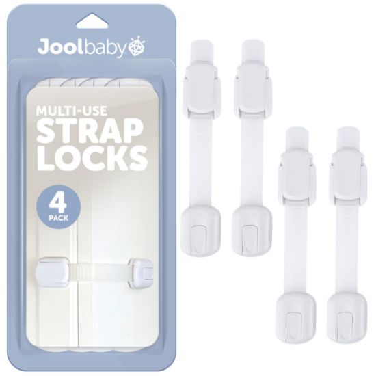 Picture of Child Safety Strap Locks (4 Pack) Baby Proof Cabinets, Drawers, Fridge, Toilet & Trash Cans - 3M Adhesive Childproof Locks - Jool Baby