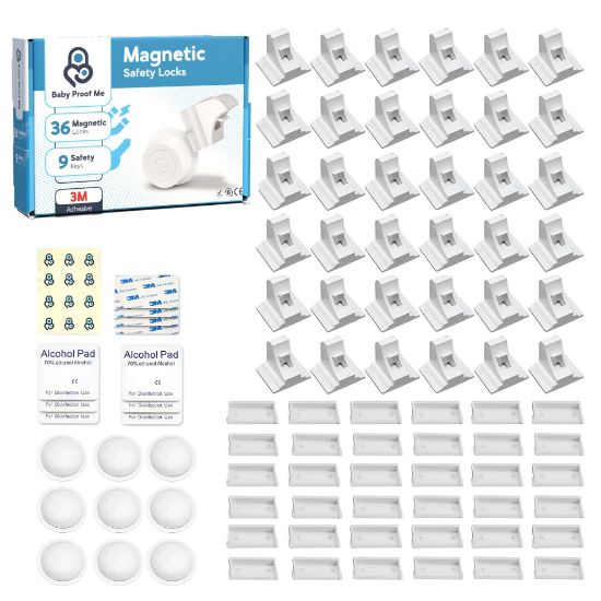 Picture of Baby Proof Me 36-Pack Magnetic Cabinet Locks, Baby Proofing Child Safety Locks with 9 Keys, No-Drill 3M Adhesive for Cabinets & Drawers