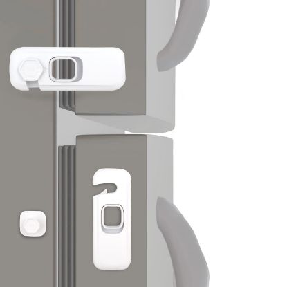 Picture of Fridge Child Lock for Refrigerator, Freezer and Cabinet, 2 Pack Adhesive Baby Proof Latches, White