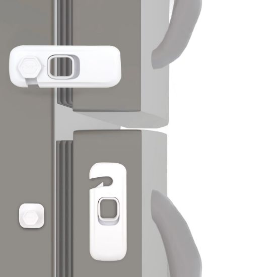 Picture of Fridge Child Lock for Refrigerator, Freezer and Cabinet, 2 Pack Adhesive Baby Proof Latches, White