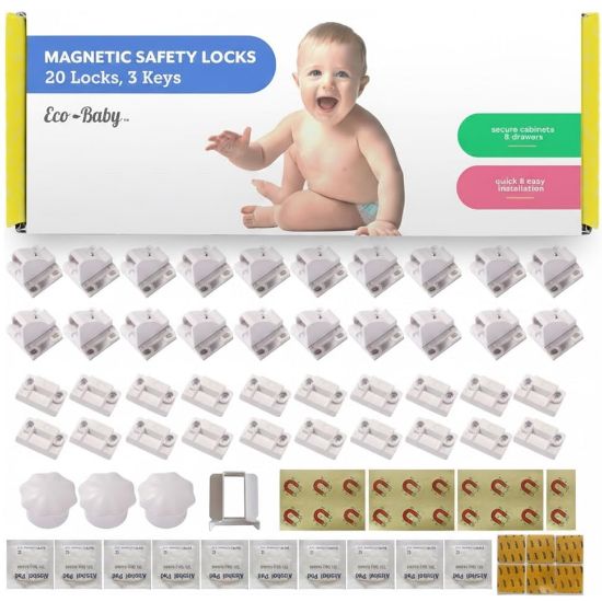 Picture of Magnetic Cabinet Locks for Babies (20 Pack Locks with 3 Keys), Eco Baby Baby Proofing Cabinet Locks, Child Locks for Cabinets Drawers Doors, Easy Installation No Tools Required