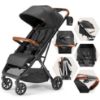 Picture of Bombi Bbee V2 Lightweight Baby Stroller - Premium Vegan Leather, One-Hand Fold, Infinite Recline, Aircraft-Grade Aluminum Frame, XXL Canopy, and Ample Storage Umbrella Stroller - Hickory