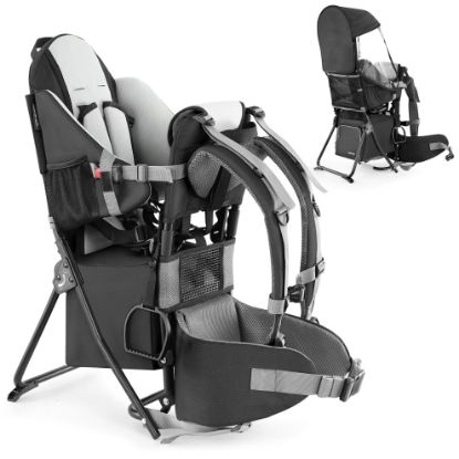 Picture of besrey Baby Backpack Carrier, Toddler Hiking Backpack with Safety 3-Height Seat, Adjustable Straps&Waist Belt, Foldable Frame Lightweight Large Capacity Child Carrier for Hiking (Black)