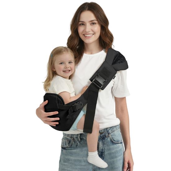 Picture of MISSWISDOM Toddler Sling Carrier, Toddler Carrier Sling, Baby Carriers Hip Carriers with Backrest, Lightweight Travel-Friendly Baby Slings Carriers, Black