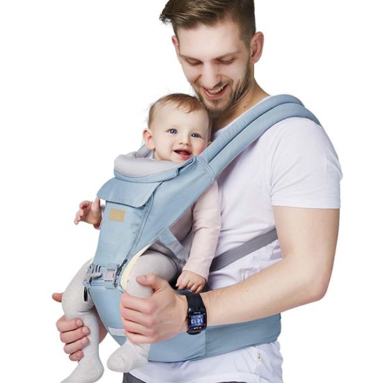 Picture of FRUITEAM 6-in-1 Baby Carrier with Waist Stool/Hip Seat for Breastfeeding, One Size Fits All - Adapt to Newborn, Infant & Toddler (Blue)