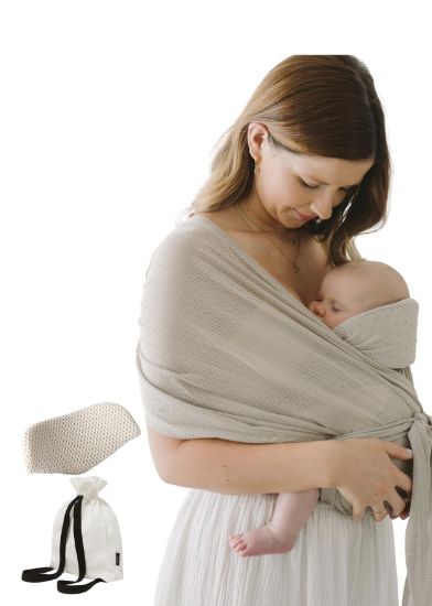 Picture of Konny Baby Carrier Flex AirMesh with Head Support - Adjustable, Easy to Wear, Hands-Free Breathable Baby Wrap Sling, Perfect for Newborn Babies Essentials up to 44 lbs (XS-XL) - Beige