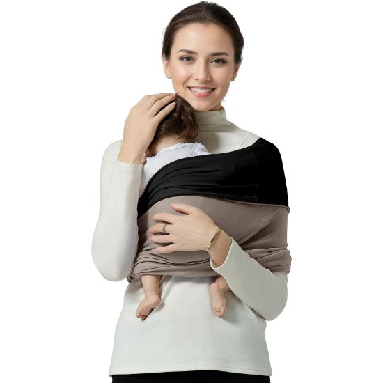 Picture of Shiaon Baby Wrap Carrier, Lightweight Baby Wearing Wraps for Newborn and Infant, Soft Swaddle Holder Carrier, Cozy Baby Sling 7-35 lbs Black+Brown
