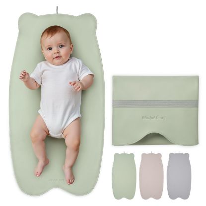 Picture of Blissful Diary Vegan Leather Portable Changing Pad, Wipeable & Waterproof Baby Change MatDiaper Bag, Travel Essential & Registry Gift, Light Green