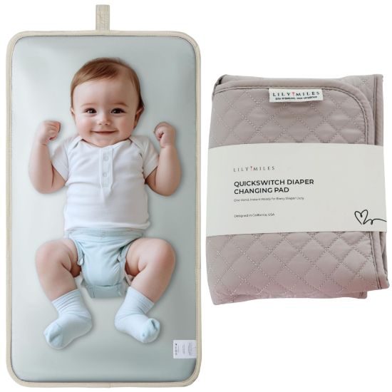 Picture of Lily Miles Diaper Changing Pad Portable, Baby Changing Mat with Magnetic Latches, Travel Pad for Diaper Bag, Baby Essentials, Wipeable & Waterproof Mat (Soft Sand, Regular)