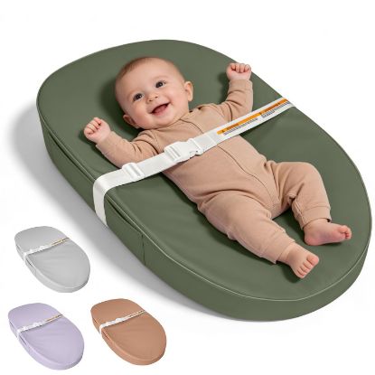 Picture of JVEOO Baby Changing Pad, Waterproof Vegan Leather Wipeable Diaper Changing Pad with Safety Strap Non-Slip Changing Mat for Dresser & Table