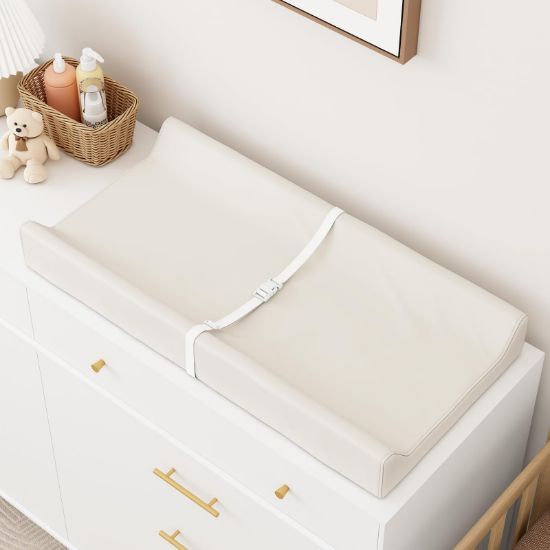 Picture of YACODAVO Wipeable Baby Changing Pad for Dresser and Table, Cozy Diaper Changing Pad with Waterproof & Wipe-Clean Leather Cover, Off-White