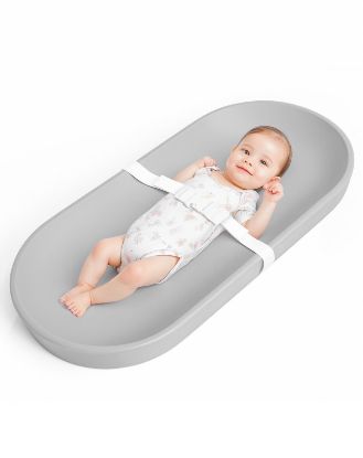 Picture of COMOMY Baby Changing Pad for Dresser - Wipeable Changing Pad with Restraining Belt, Waterproof, Soft, Lightweight and Portable, Easy to Clean for On The Go Diaper Change, Light Grey
