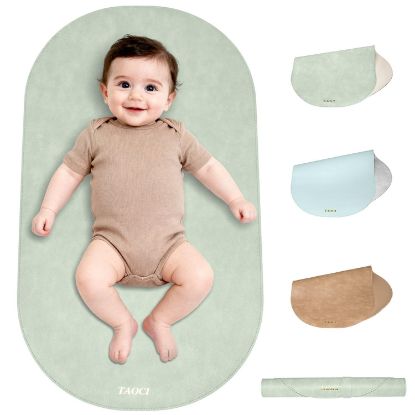 Picture of Portable Changing Pad - Baby Changing Mat, Waterproof Diaper Changing Pads, Wipeable Foldable Vegan Leather for Travel & On-the-Go, Home, Light Green, 27.5" x 15.7"