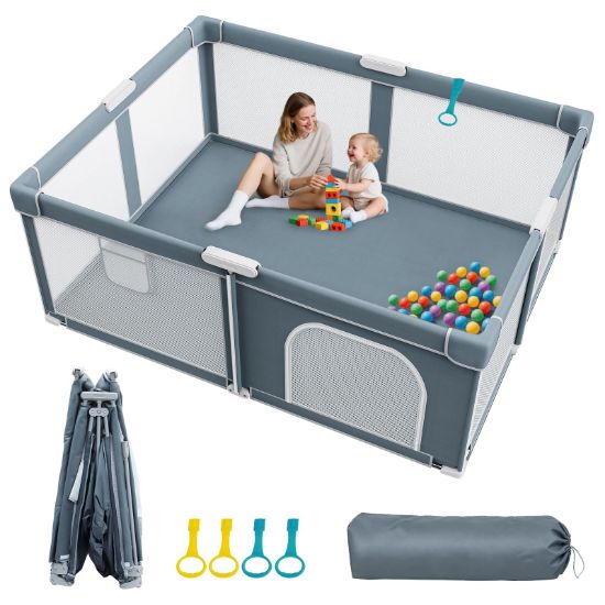 Picture of Foldable Baby Playpen - 71"59" Collapsible Play Pen for Babies and Toddlers - Indoor Outdoor Foldable Play Yard with 4 Handles - Folding Baby Playpen with Bag Portable Travel Play Yard