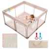 Picture of Joypony Baby Playpen with Mat, 50x50 in Small Play Pen for Babies, Toddler Playpen for Apartment, Indoors Play Yard with Soft Breathable Mesh (Beige with Mat)