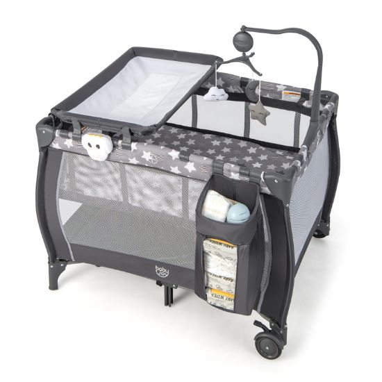 Picture of Costzon 3 in 1 Pack and Play with Bassinet, Portable Baby Playard with Changing Table, Music Box, Whirling Toys, Wheels/Brake, Basket, Foldable Infant Bassinet Crib for Baby Toddlers Indoor Outdoor