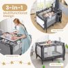 Picture of Costzon 3 in 1 Pack and Play with Bassinet, Portable Baby Playard with Changing Table, Music Box, Whirling Toys, Wheels/Brake, Basket, Foldable Infant Bassinet Crib for Baby Toddlers Indoor Outdoor