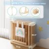 Picture of Foldable Wooden Playpen - Adjustable Wood Baby Play Yard with Child-Proof Lock, Indoor Large Safety Fence for Babies and Toddlers - Easy Assembly, 55 x 55 x 24 inches, Natural Rainbow Dream