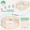 Picture of Foldable Wooden Playpen - Adjustable Wood Baby Play Yard with Child-Proof Lock, Indoor Large Safety Fence for Babies and Toddlers - Easy Assembly, 55 x 55 x 24 inches, Natural Rainbow Dream