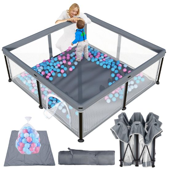 Picture of TOREVSIOR Foldable Baby Playpen with Mat, 50"50" Collapsible Play Pen for Babies and Toddlers, Indoor & Outdoor Kids Safety Play Pen, Portable Play Yard, Foldable Baby Playpen with 50 Ocean Balls