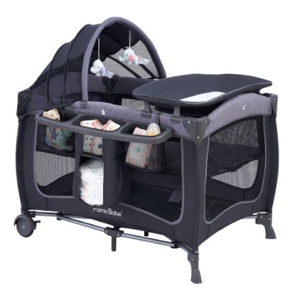 Picture of Pamo Babe Baby Playard with Canopy, Portable Crib with Changing Table